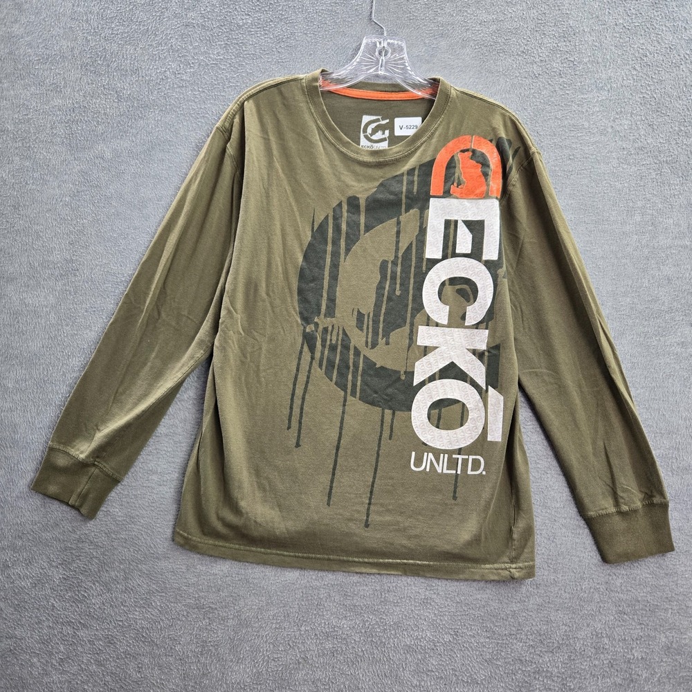 Ecko Unltd Men Shirt Large Green Logo Graphic Streetwear Hip Hop Y2K Tee